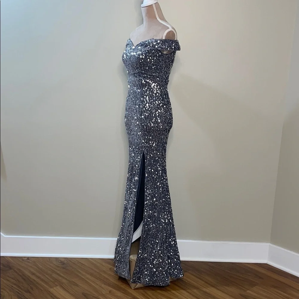 Faeriesty Gray Sequin Embellished Off-Shoulder Women’s Gown Size XS NWT - Picture 7 of 14